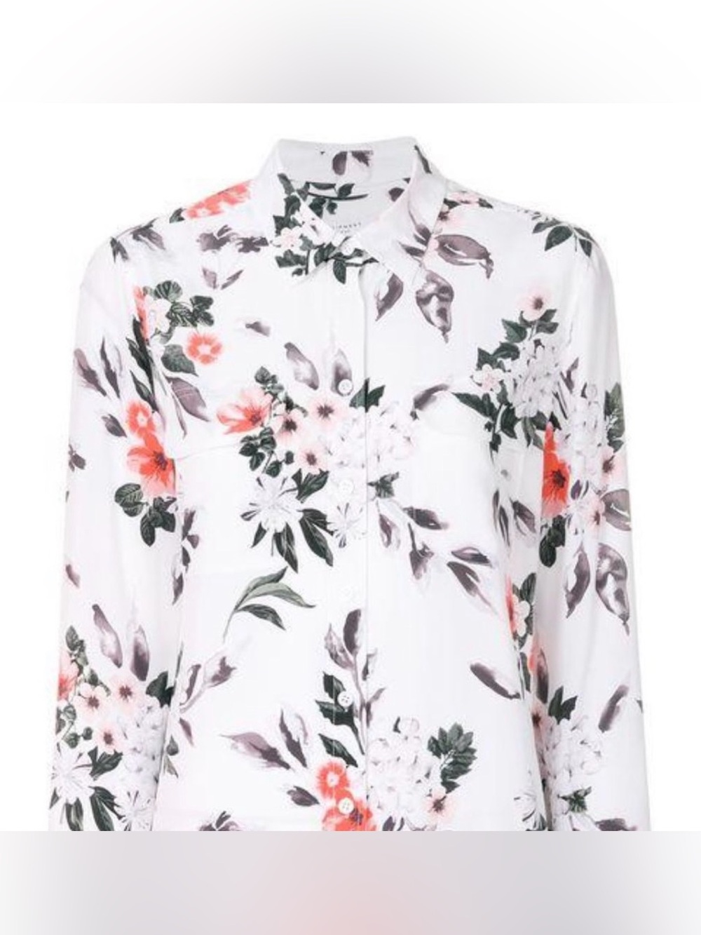 Equipment White Floral Button-Up Blouse with Pink & Purple Accents